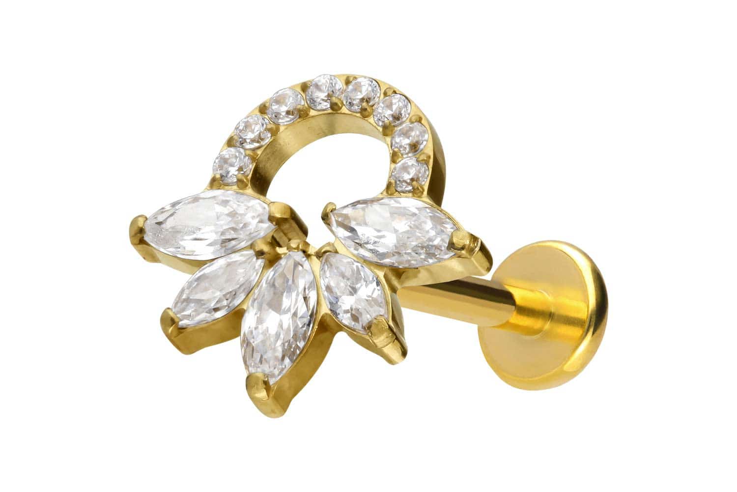 Titan Labret Piercing mit Push Fit KRISTALLRASSEL